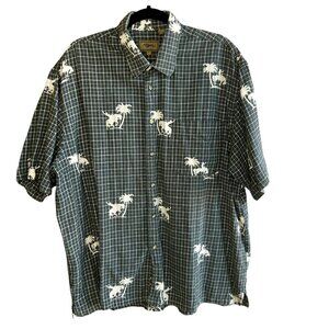 Roper Western Gray Bucking Bronco Plaid Short Sleeve shirt Size XL